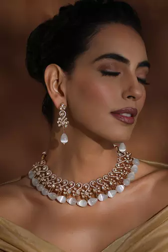 Rose gold polki necklace set