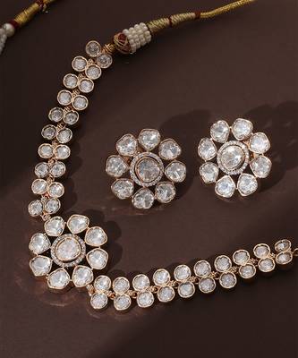 Rose gold polki choker necklace set 2