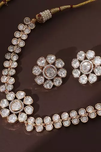 Rose gold polki choker necklace set