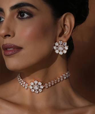 Rose gold polki choker necklace set 3