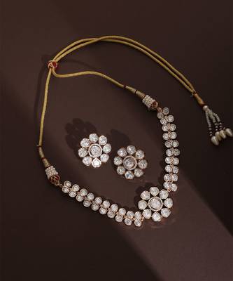 Rose gold polki choker necklace set 4