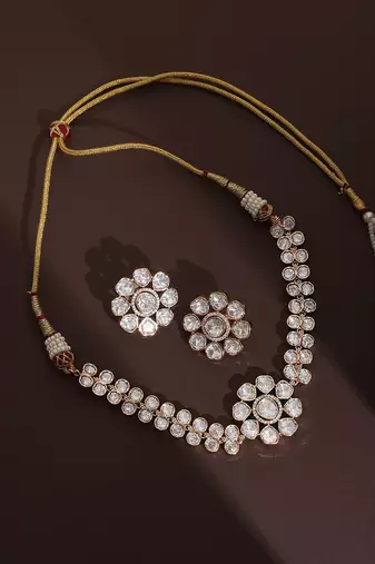 Rose gold polki choker necklace set