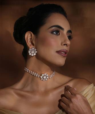 Rose gold polki choker necklace set 5