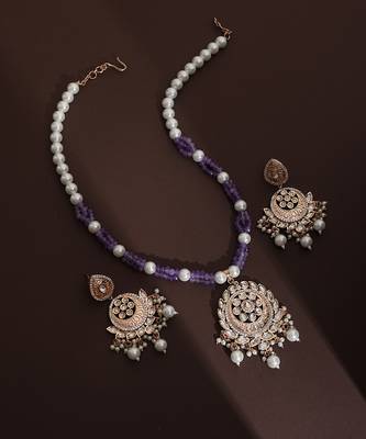 Lavender polki pendant necklace set 2