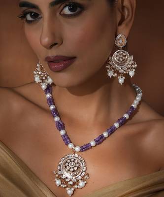 Lavender polki pendant necklace set 3