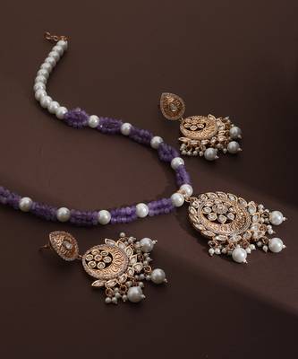 Lavender polki pendant necklace set 4