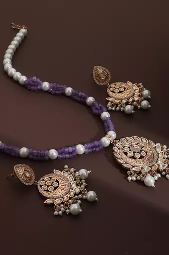 Lavender polki pendant necklace set