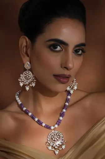 Lavender polki pendant necklace set