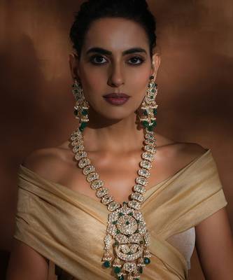 Green polki long necklace set 1