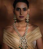 Green polki long necklace set