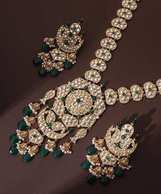 Green polki long necklace set 2