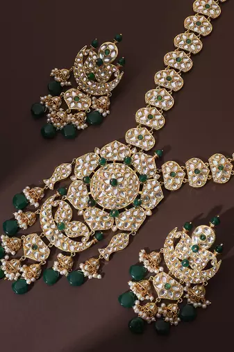 Green polki long necklace set