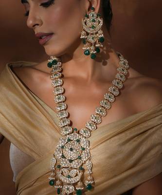 Green polki long necklace set 3