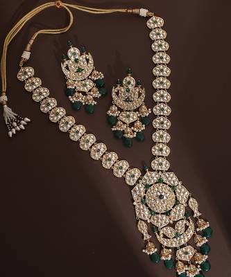 Green polki long necklace set 4