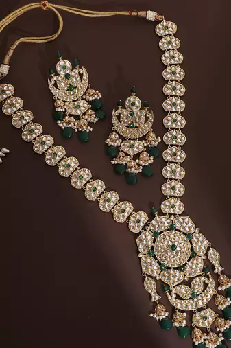 Green polki long necklace set