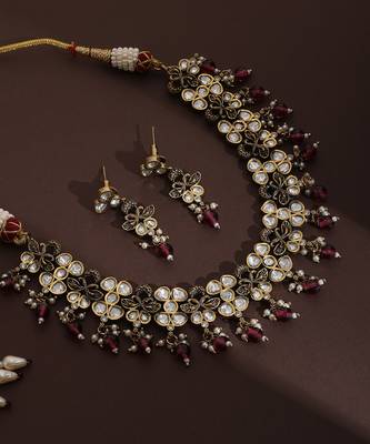 Red polki necklace set 4