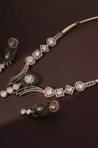 Green polki necklace set