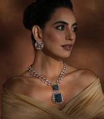 Blue polki pendant necklace set