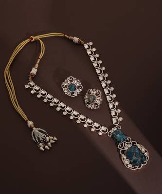 Blue polki pendant necklace set 2
