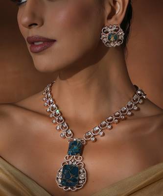 Blue polki pendant necklace set 3