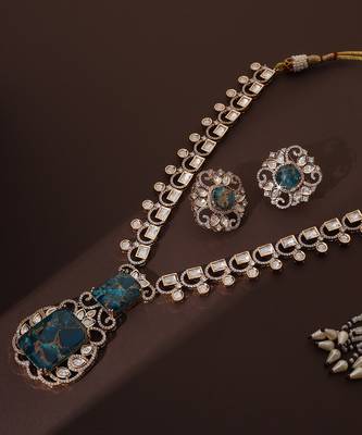 Blue polki pendant necklace set 4