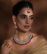 Red polki necklace set with maang tikka