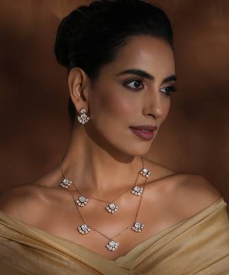 Rose gold polki layered necklace set 1