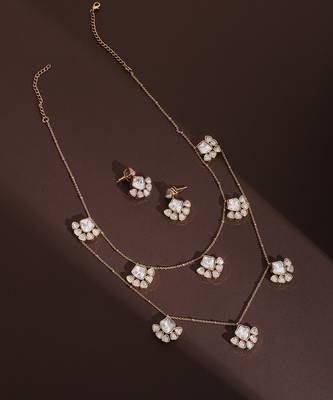 Rose gold polki layered necklace set 2