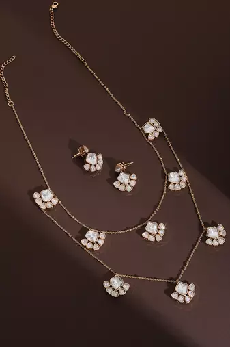 Rose gold polki layered necklace set