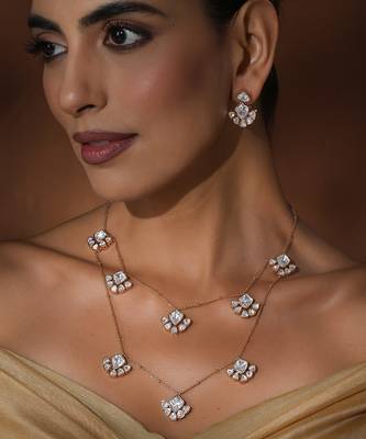 Rose gold polki layered necklace set 3