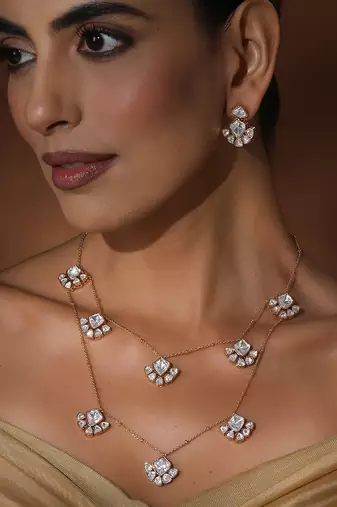 Rose gold polki layered necklace set