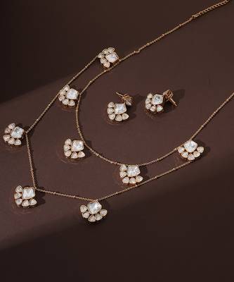 Rose gold polki layered necklace set 4