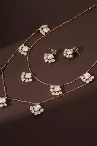 Rose gold polki layered necklace set
