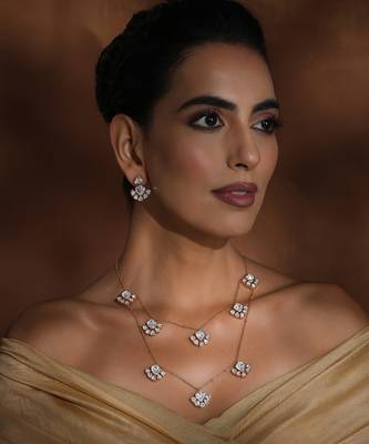 Rose gold polki layered necklace set 5