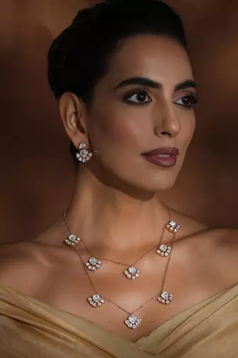 Rose gold polki layered necklace set