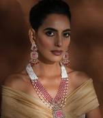 Pink polki pendant necklace set