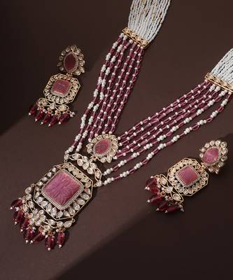 Pink polki pendant necklace set 2