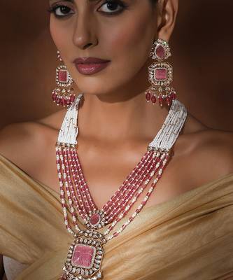 Pink polki pendant necklace set 3