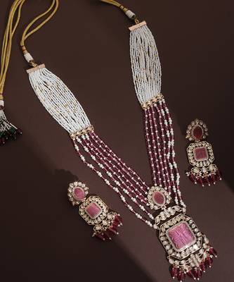 Pink polki pendant necklace set 4