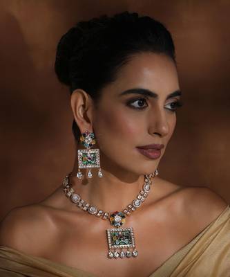 Multicolour polki pendant necklace set 1