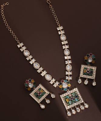 Multicolour polki pendant necklace set 2