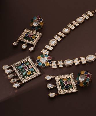 Multicolour polki pendant necklace set 4