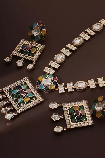 Multicolour polki pendant necklace set
