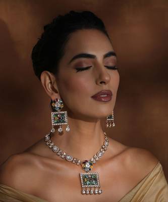 Multicolour polki pendant necklace set 5
