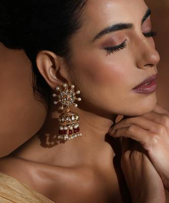 Red kundan jhumka earrings 1