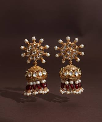 Red kundan jhumka earrings 2