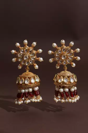 Red kundan jhumka earrings