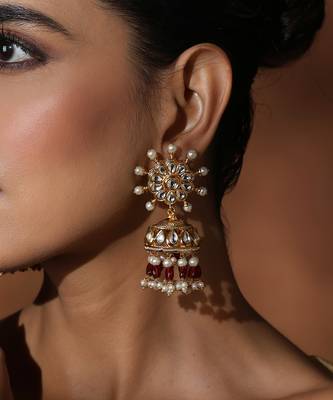 Red kundan jhumka earrings 3