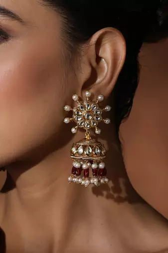 Red kundan jhumka earrings