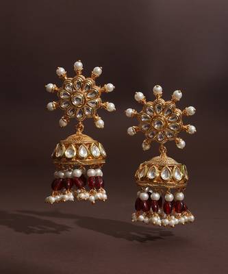 Red kundan jhumka earrings 4